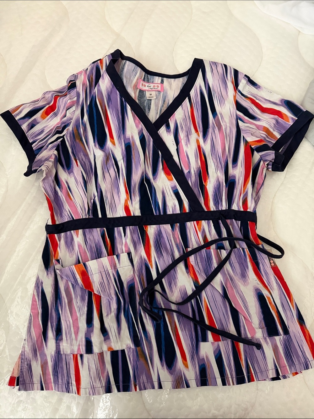 koi Multicolor Kids Wrap-Style Dress with Navy Trim